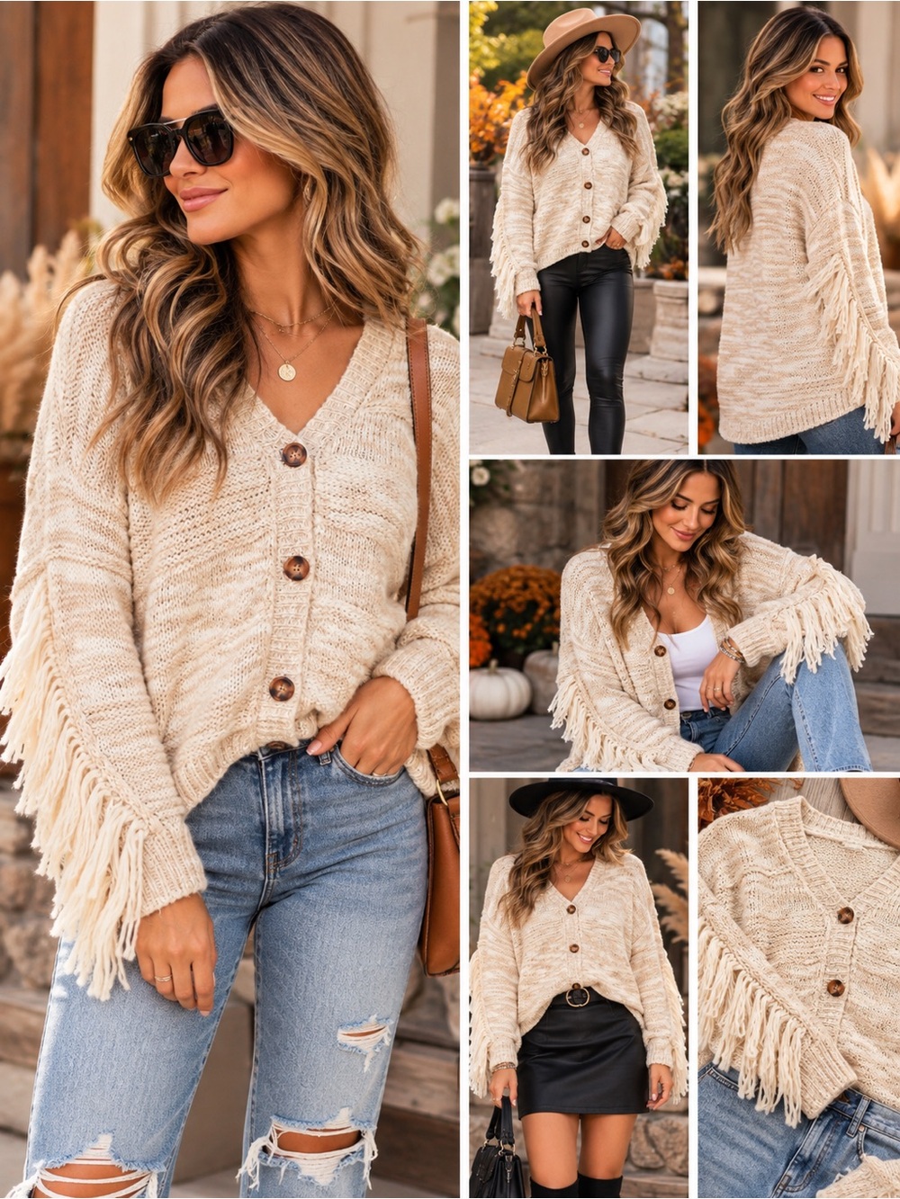 Jessica Simpson Cream Fringe Cardigan Women’s XL NWT Boho Button Front
